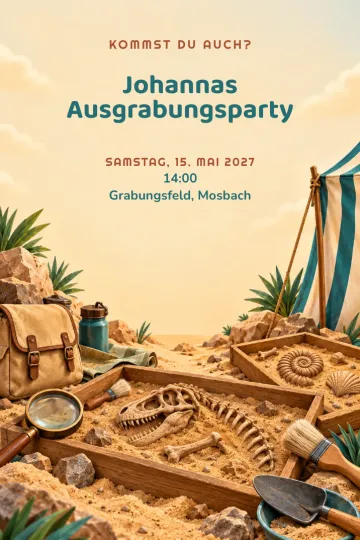 Einladung Kindergeburtstag, Design Archäologie-Ausgrabung